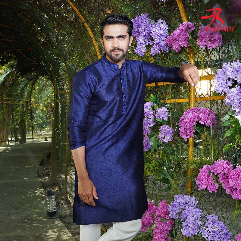 Silk Semi Long Panjabi for Men - Blue - MA-663 12466_40/M